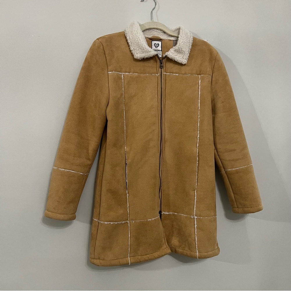 Vintage Y2K  long Faux Suede Sherpa Lined Zip Coat – Size M 579 brand - Picture 5 of 11